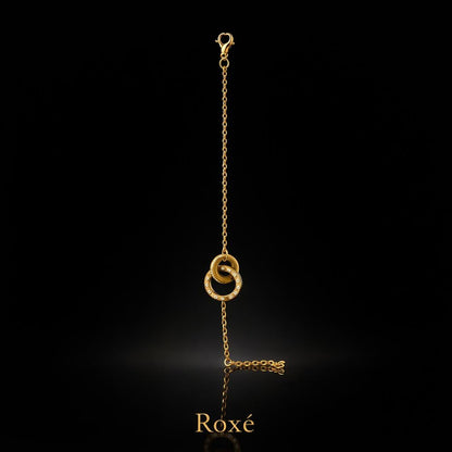 Brățară aurie Roxé cu cercuri interconectate și zirconii, inoxidabil 17+4.5 cm