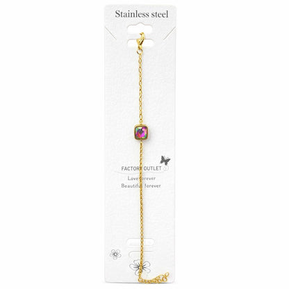 Brățară aurie Roxé cu cristal multicolor pătrat, inoxidabil 16+4 cm