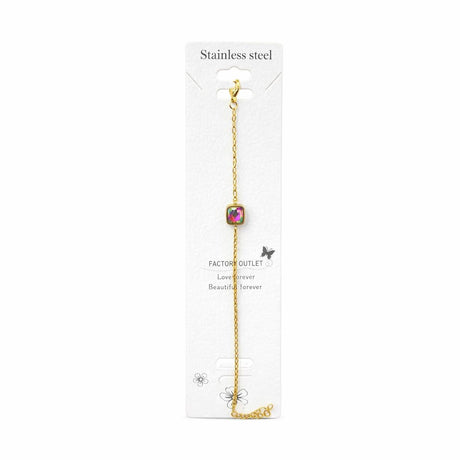 Brățară aurie Roxé cu cristal multicolor pătrat, inoxidabil 16+4 cm