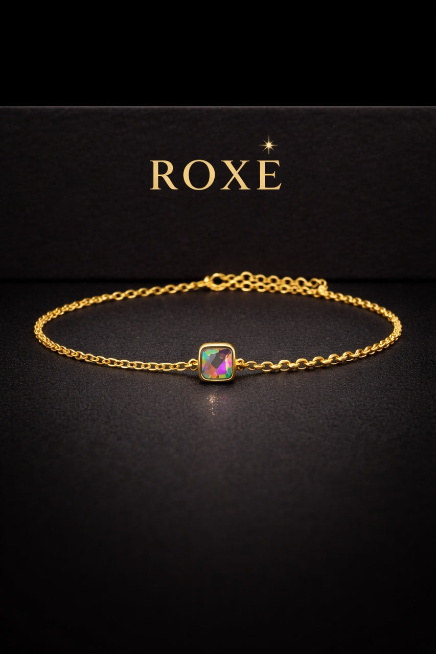 Brățară aurie Roxé cu cristal multicolor pătrat, inoxidabil 16+4 cm