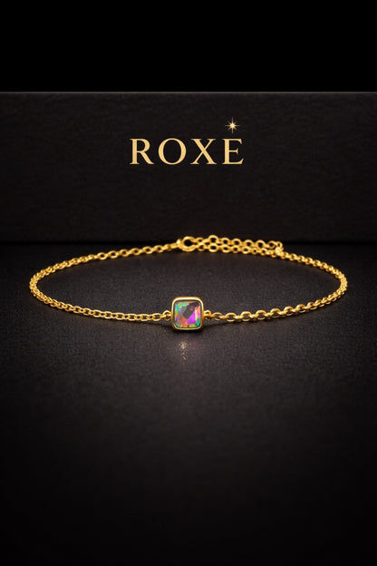 Brățară aurie Roxé cu cristal multicolor pătrat, inoxidabil 16+4 cm