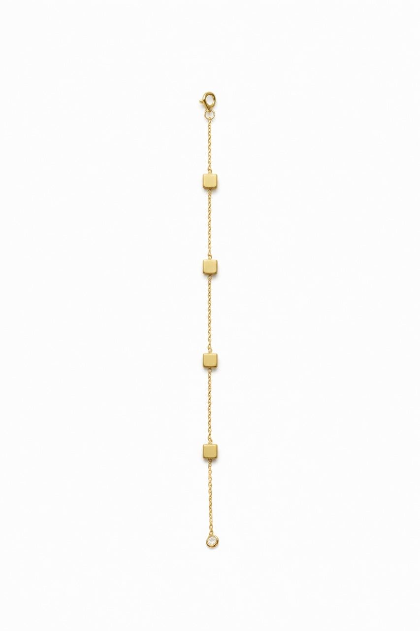 Brățară aurie Roxé cu cuburi minimaliste, lanț fin reglabil 16.5+4.5 cm