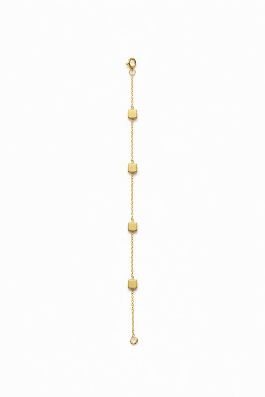 Brățară aurie Roxé cu cuburi minimaliste, lanț fin reglabil 16.5+4.5 cm