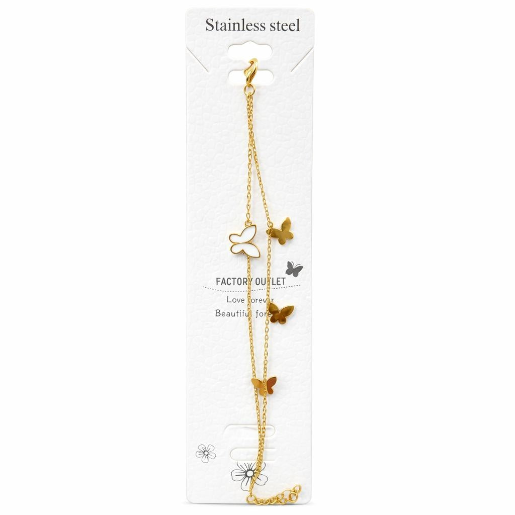Brățară aurie Roxé cu fluturași eleganți, design delicat, inoxidabil 16.5+3.5 cm