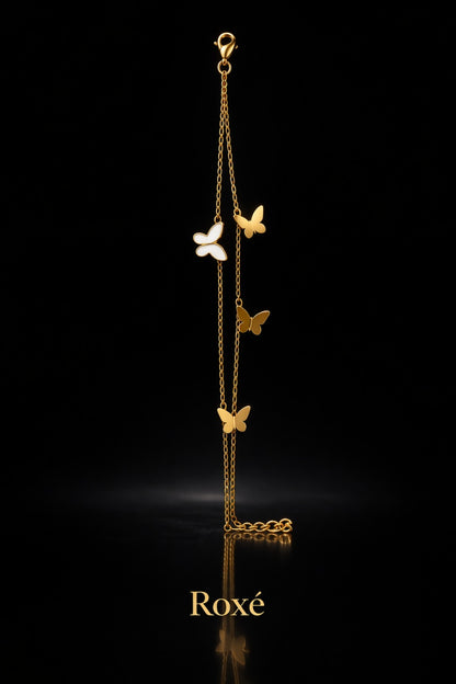 Brățară aurie Roxé cu fluturași eleganți, design delicat, inoxidabil 16.5+3.5 cm