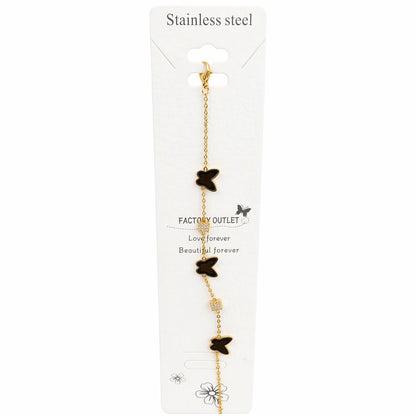 Bratara aurie Roxé cu fluturi negri si cristale, reglabila 16.5+3.5 cm
