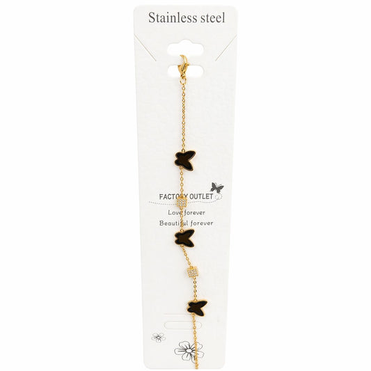 Bratara aurie Roxé cu fluturi negri si cristale, reglabila 16.5+3.5 cm