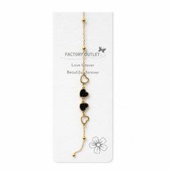 Bratara aurie Roxé cu inimioare negre elegante, reglabila 19+3.5 cm