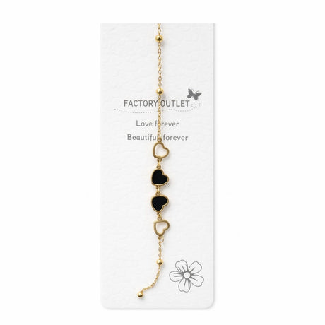 Bratara aurie Roxé cu inimioare negre elegante, reglabila 19+3.5 cm