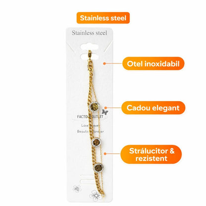 Brățară aurie Roxé cu lanț dublu și simbol Copacul Vieții, inoxidabil 16+4.5 cm