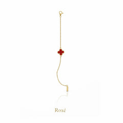 Brățară aurie Roxé cu simbol bordo elegant, reglabilă 16.5+6 cm