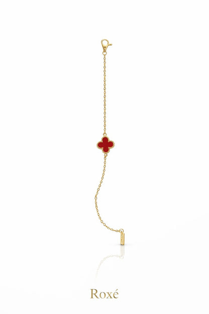 Brățară aurie Roxé cu simbol bordo elegant, reglabilă 16.5+6 cm