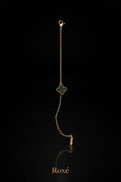 Brățară aurie Roxé cu simbol verde elegant, reglabilă 16.5+6 cm