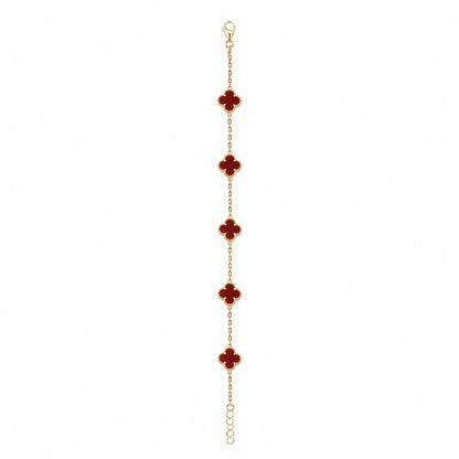 Brățară aurie Roxé cu simboluri bordo elegante, reglabilă 18+5 cm