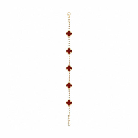 Brățară aurie Roxé cu simboluri bordo elegante, reglabilă 18+5 cm