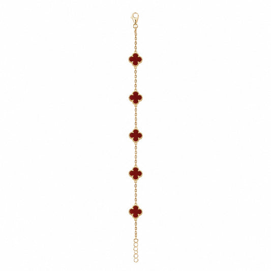 Brățară aurie Roxé cu simboluri bordo elegante, reglabilă 18+5 cm