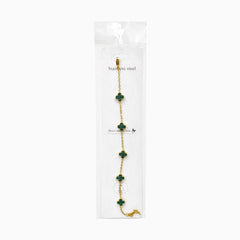 Brățară aurie Roxé cu simboluri verzi elegante, reglabilă 18+5 cm