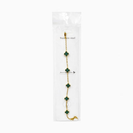 Brățară aurie Roxé cu simboluri verzi elegante, reglabilă 18+5 cm