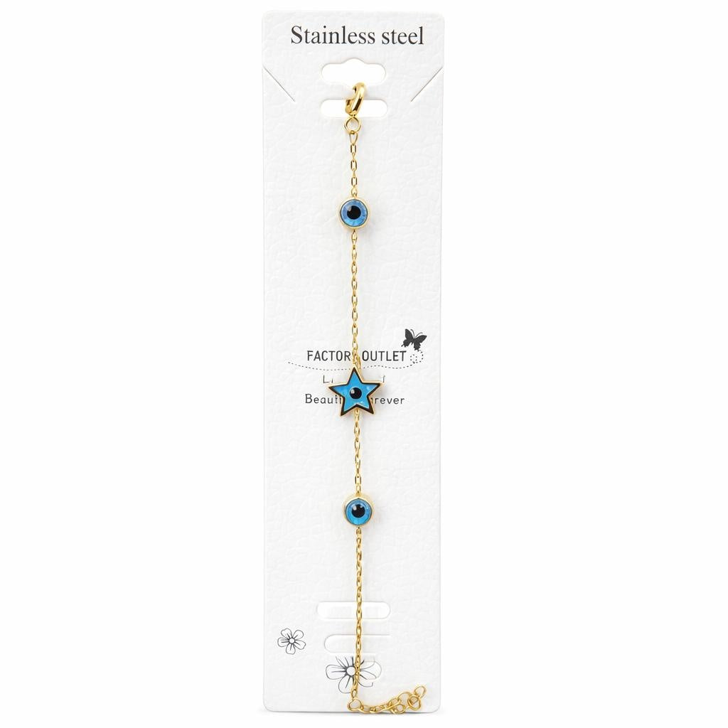 Brățară aurie Roxé cu stea și ochi protector albastru, inoxidabil 16.5+4 cm
