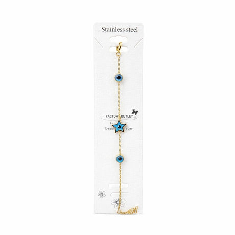 Brățară aurie Roxé cu stea și ochi protector albastru, inoxidabil 16.5+4 cm