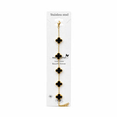 Brățară aurie Roxé cu trifoi negru elegant, inoxidabil, reglabilă 18+6.5 cm