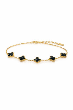 Bratara aurie Roxé cu trifoi negru elegant, reglabila 18+5 cm