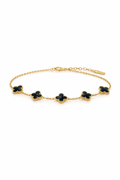 Bratara aurie Roxé cu trifoi negru elegant, reglabila 18+5 cm