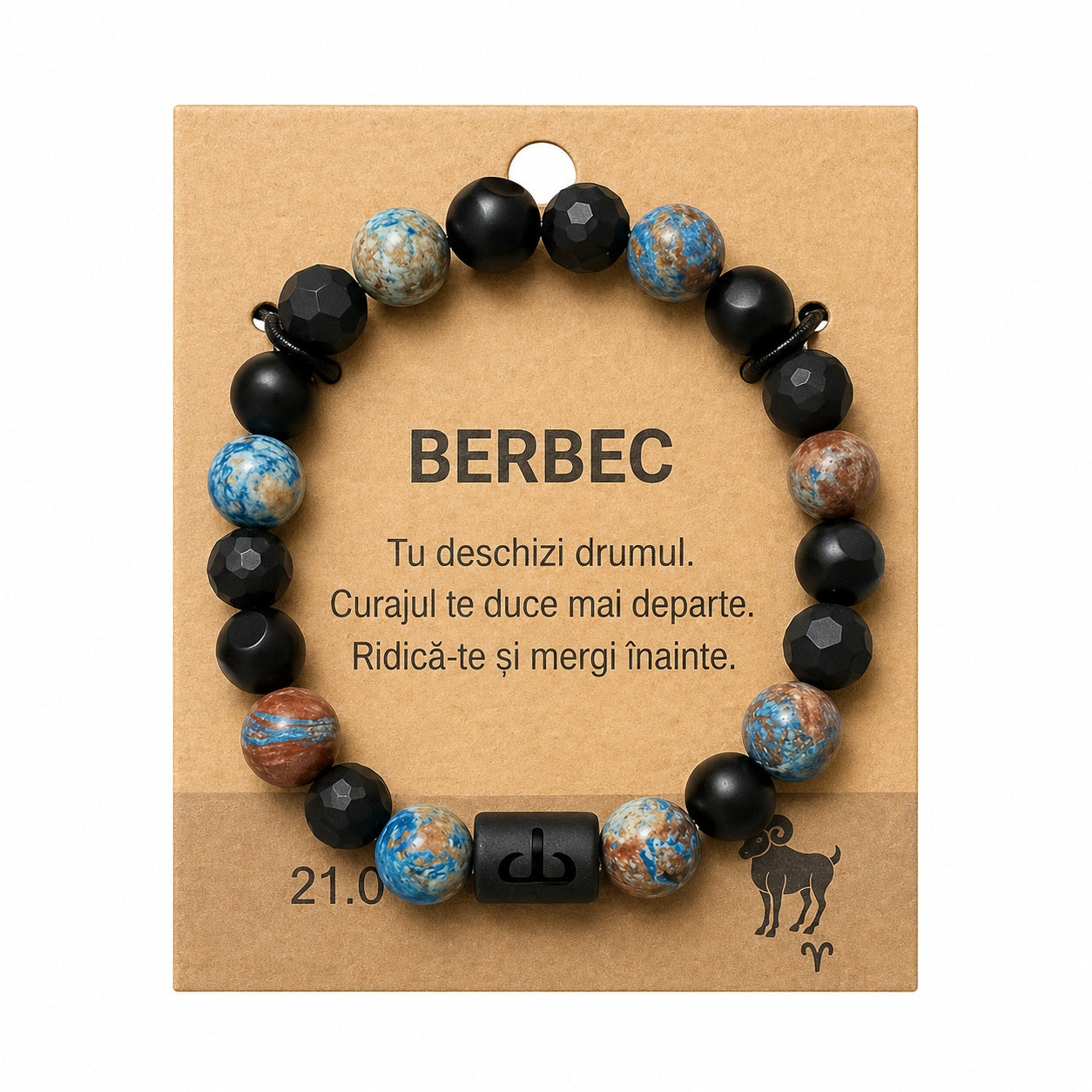 Bratara barbati Roxe zodia Berbec elastica cu margele negre si multicolor