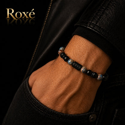 Bratara barbati Roxe zodia Berbec elastica cu margele negre si multicolor