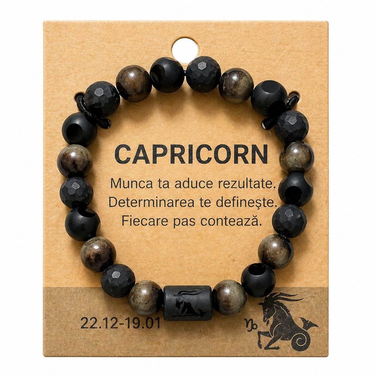 Bratara barbati Roxe zodia Capricorn elastica cu margele negre si maro