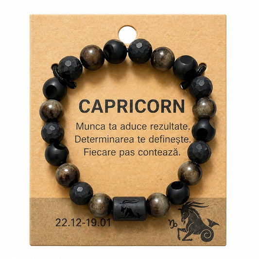 Bratara barbati Roxe zodia Capricorn elastica cu margele negre si maro