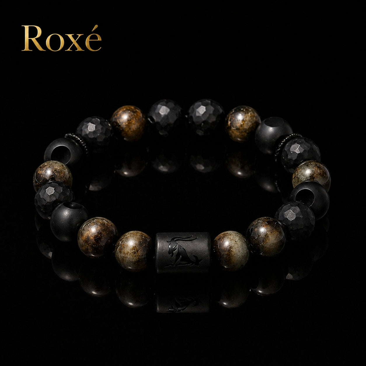 Bratara barbati Roxe zodia Capricorn elastica cu margele negre si maro
