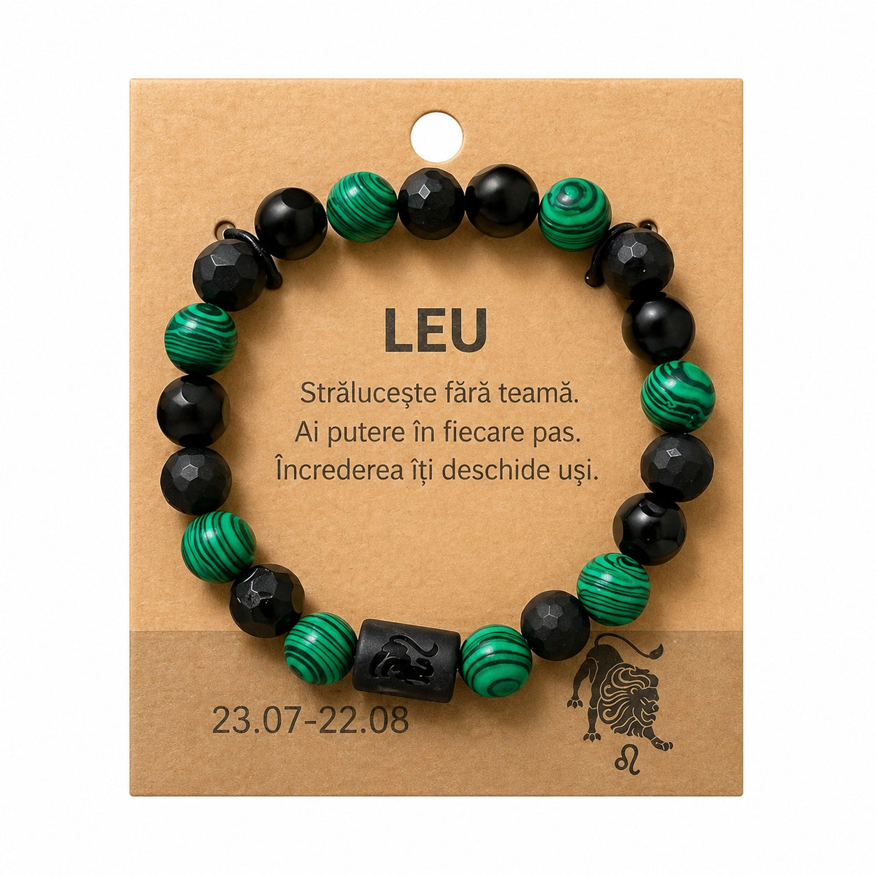 Bratara barbati Roxe zodia Leu elastica cu margele negre si verzi
