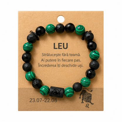 Bratara barbati Roxe zodia Leu elastica cu margele negre si verzi