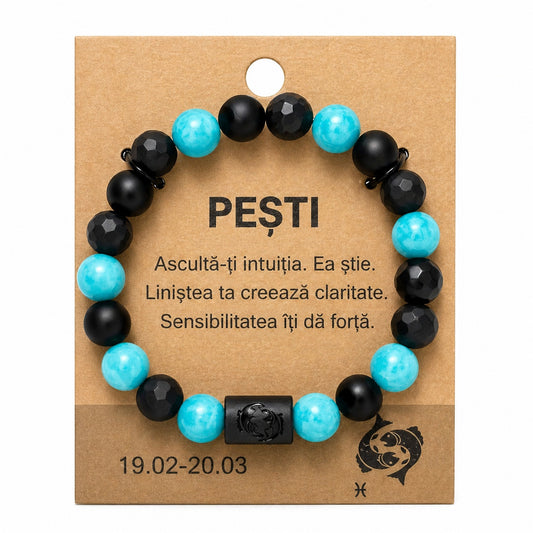 Bratara barbati Roxe zodia Pesti elastica cu margele negre si albastre