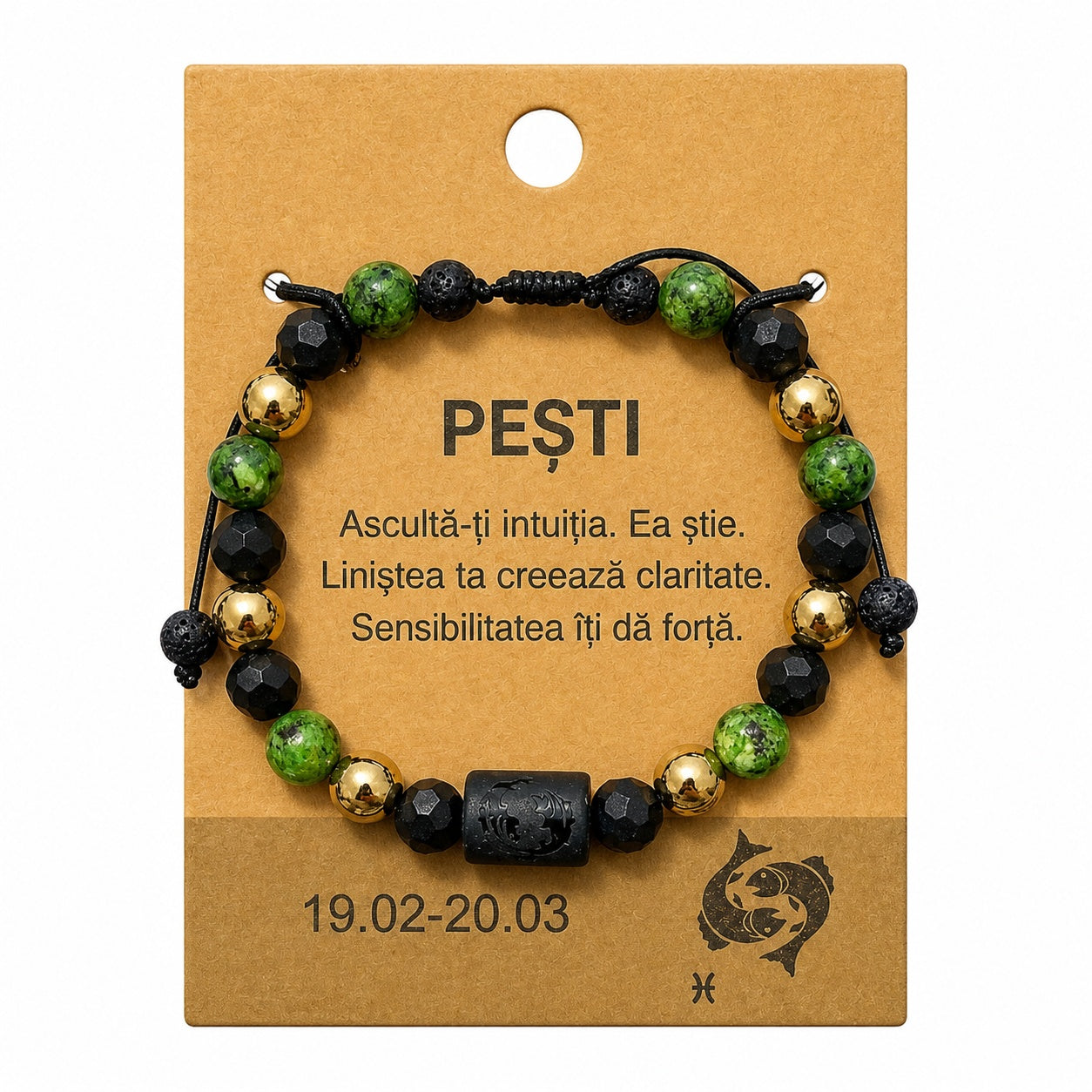 Bratara barbati Roxe zodia Pesti reglabila cu margele negre verzi si accente aurii