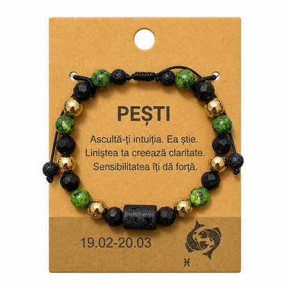 Bratara barbati Roxe zodia Pesti reglabila cu margele negre verzi si accente aurii