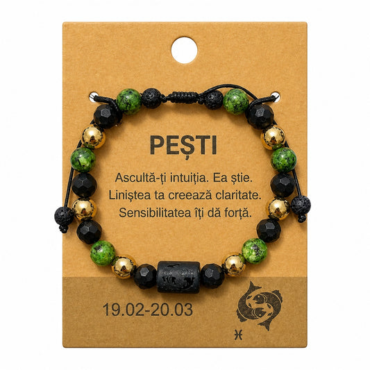 Bratara barbati Roxe zodia Pesti reglabila cu margele negre verzi si accente aurii