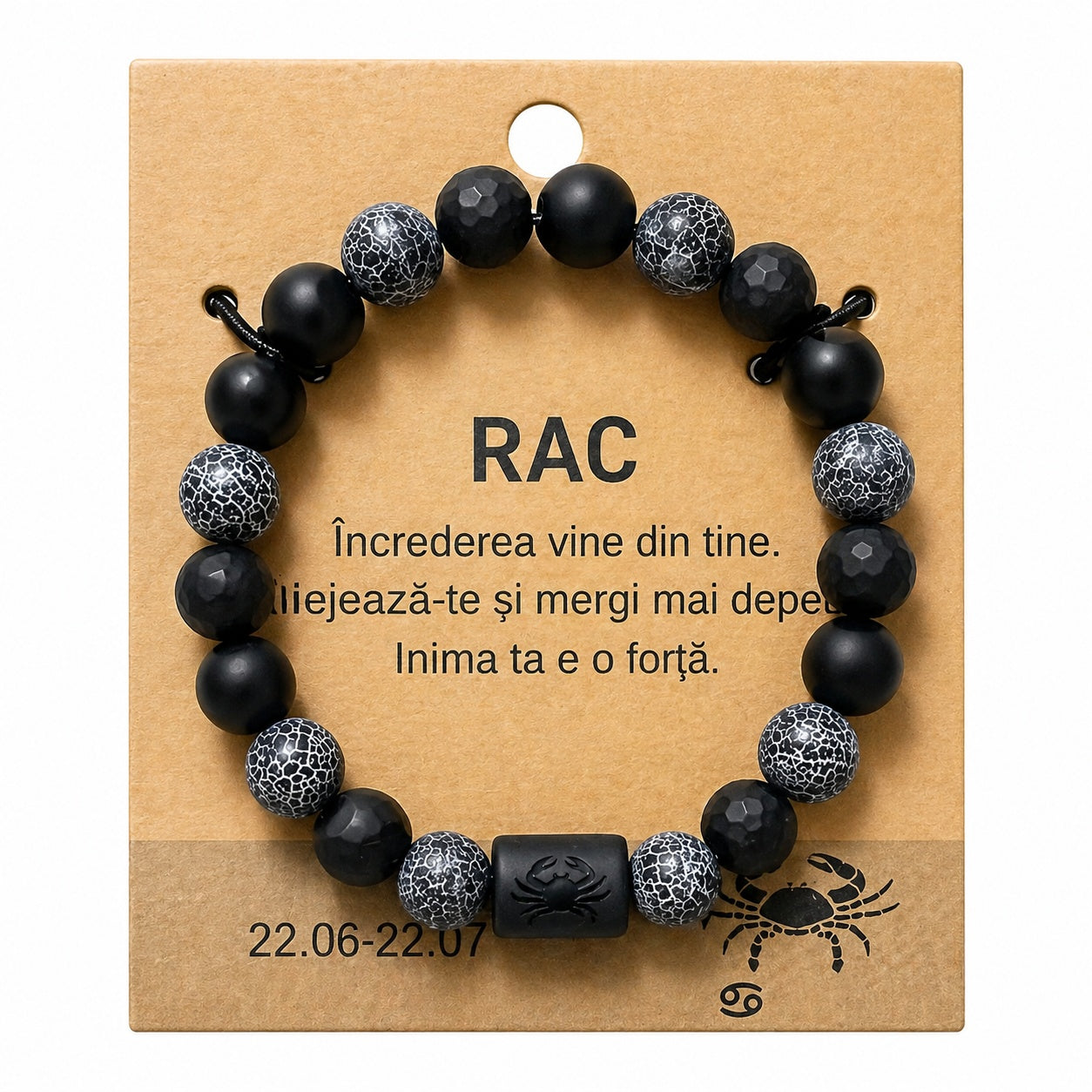 Bratara barbati Roxe zodia Rac elastica cu margele negre si gri