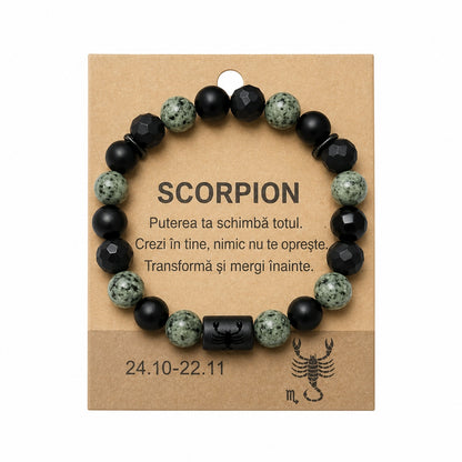 Bratara barbati Roxe zodia Scorpion elastica cu margele negre si verde natural