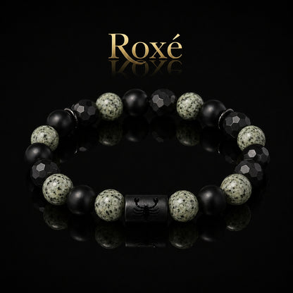 Bratara barbati Roxe zodia Scorpion elastica cu margele negre si verde natural