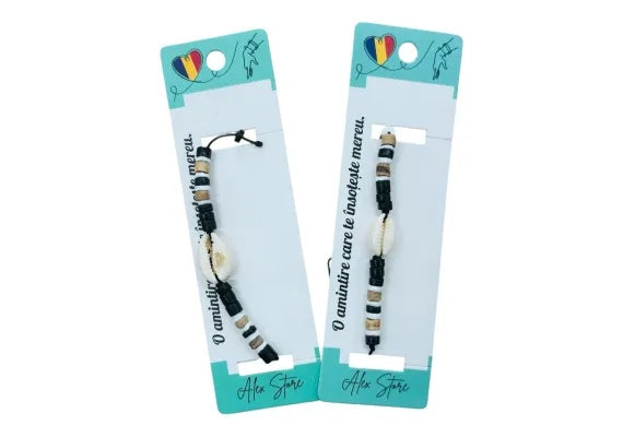 Bratara cu scoica si margele tribal , design boho chic, unisex, cu snur reglabil, stil de vara inspirat de natura,
