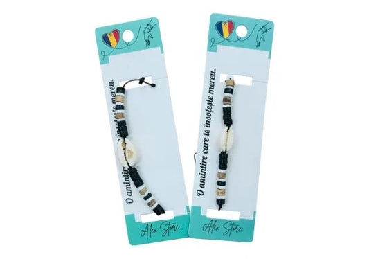 Bratara cu scoica si margele tribal , design boho chic, unisex, cu snur reglabil, stil de vara inspirat de natura,