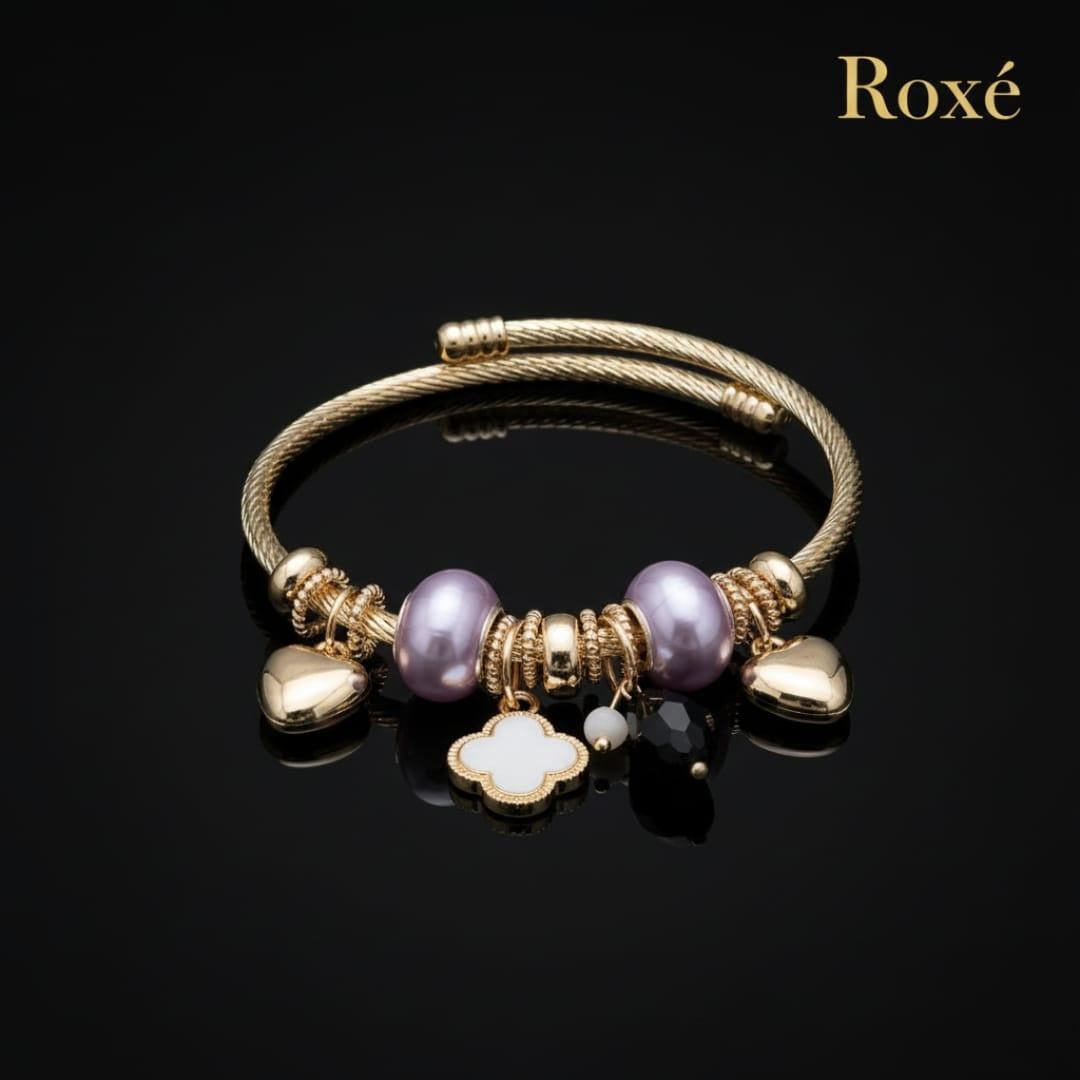 Bratara dama ROXE aurie cu charmuri elegante si pandantive moderne, stil fashion