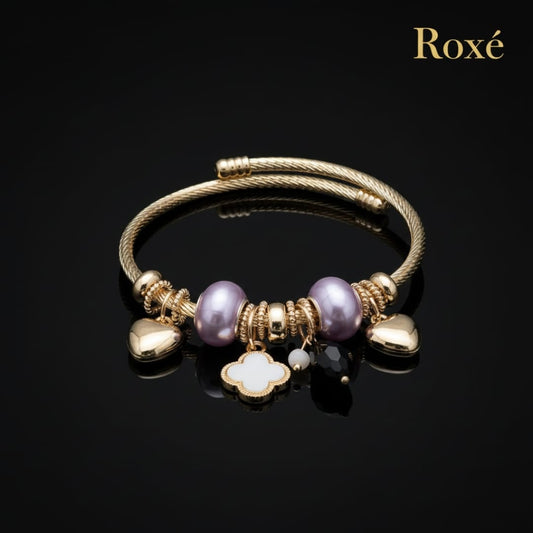 Bratara dama ROXE aurie cu charmuri elegante si pandantive moderne, stil fashion