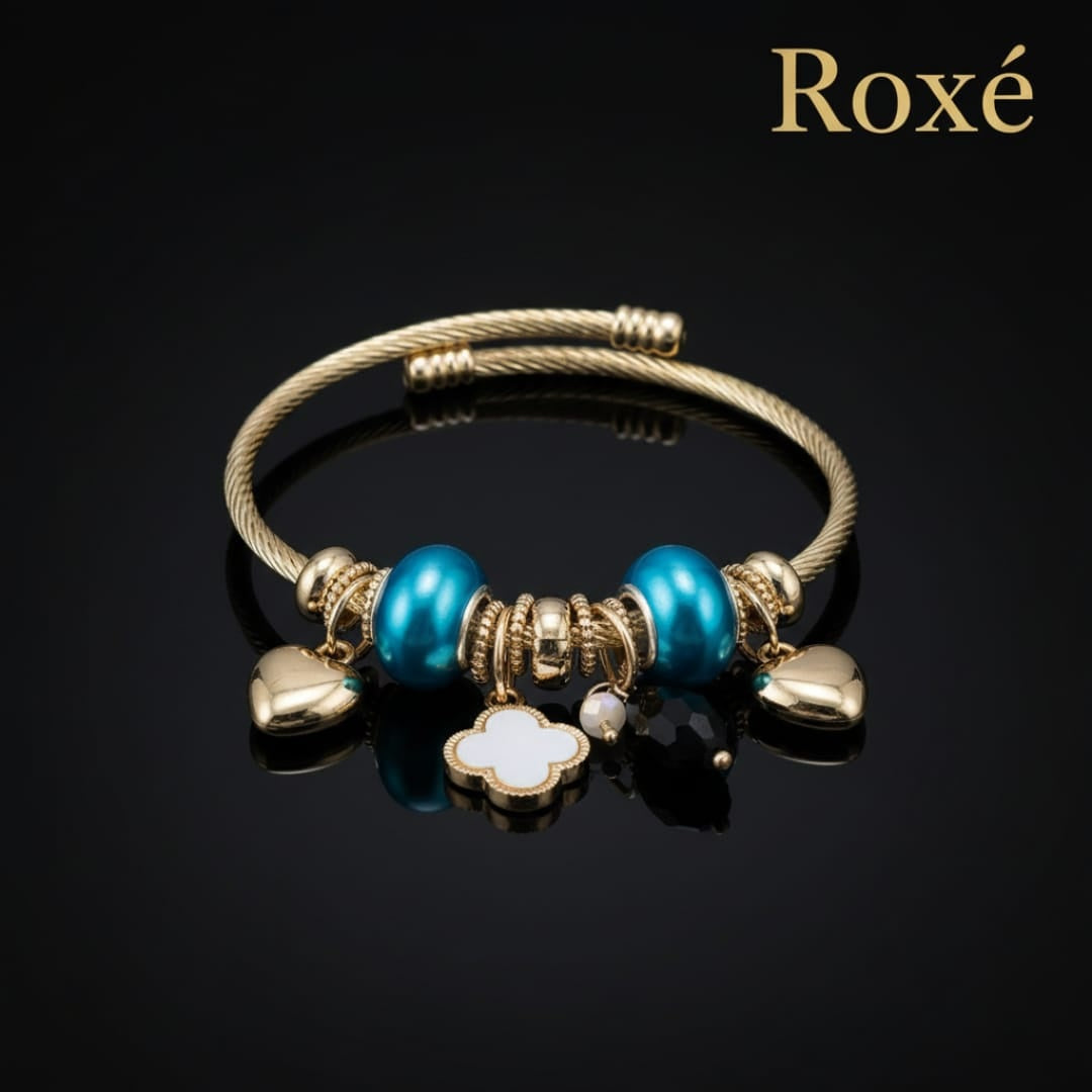 Bratara dama ROXE aurie cu charmuri elegante si pandantive moderne, stil fashion