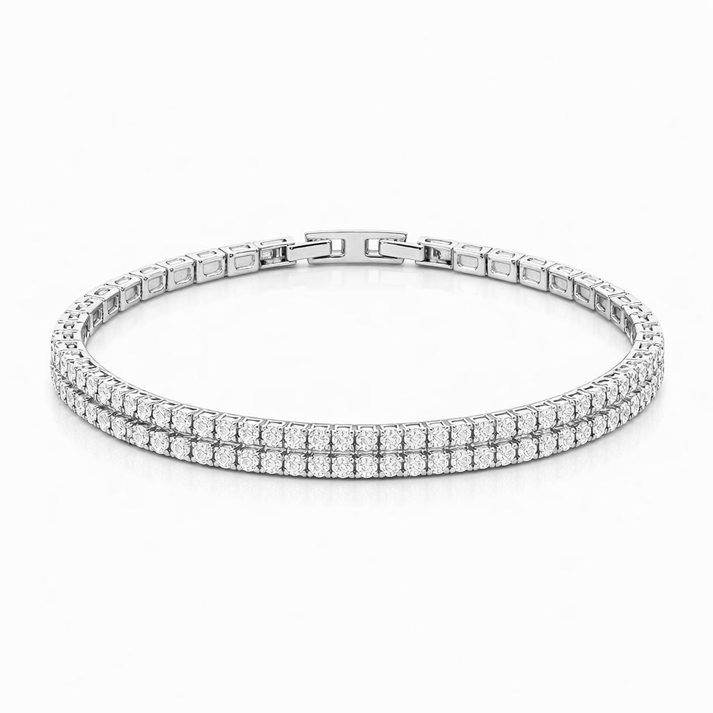 Bratara eleganta Roxe argintie cu cristale stralucitoare, design elegant, 17.5 cm