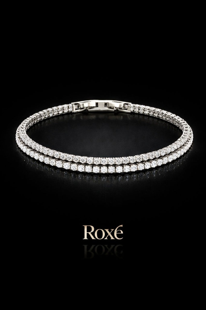 Bratara eleganta Roxe argintie cu cristale stralucitoare, design elegant, 17.5 cm