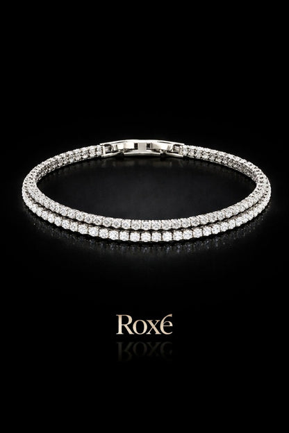 Bratara eleganta Roxe argintie cu cristale stralucitoare, design elegant, 17.5 cm