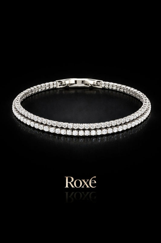 Bratara eleganta Roxe argintie cu cristale stralucitoare, design elegant, 17.5 cm
